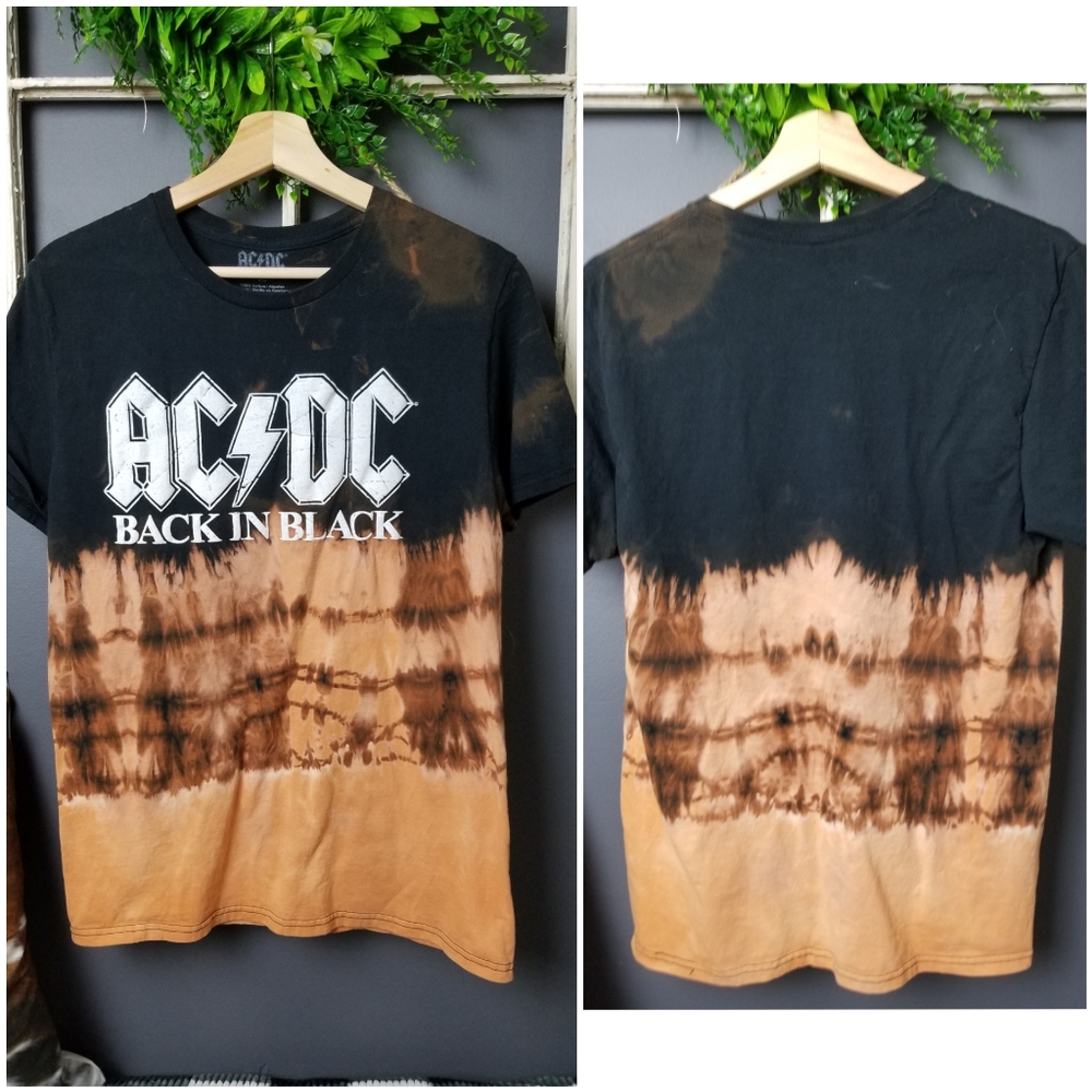 Hand-bleached ACDC rock band tee